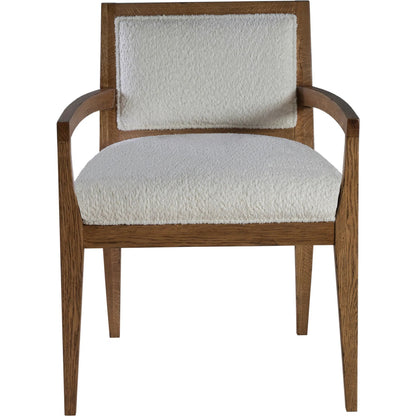 Barnaby Upholstered Arm Chair by Artistica Home in white, ivory and champagne bronze. Made from white oak, fabric in a unique style.