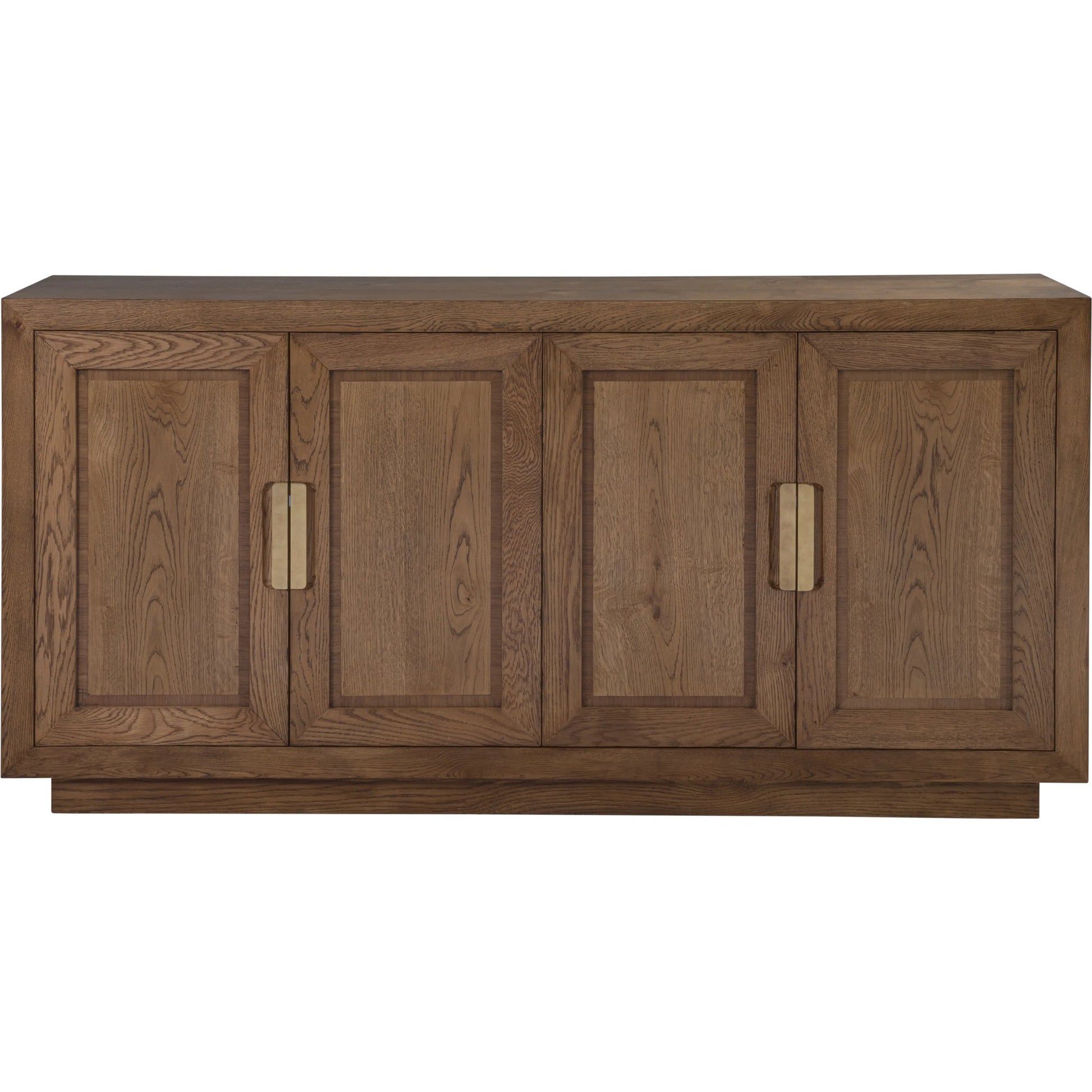 Barnaby Media Console by Artistica Home in champagne bronze. Made from white oak in a unique style.