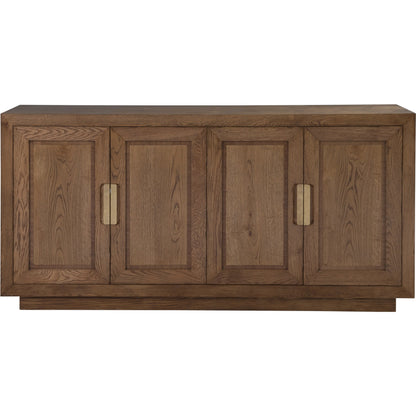 Barnaby Media Console by Artistica Home in champagne bronze. Made from white oak in a unique style.