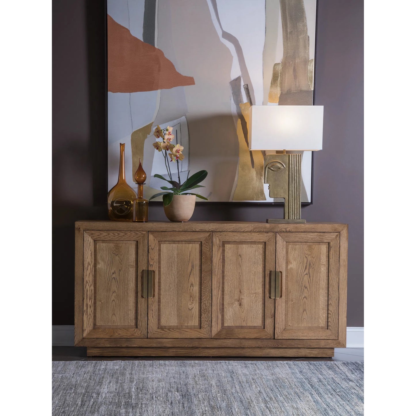 005 SI-2540398 | Lifestyle | Barnaby Media Console by Artistica Home in champagne bronze. Made from white oak in a unique style.