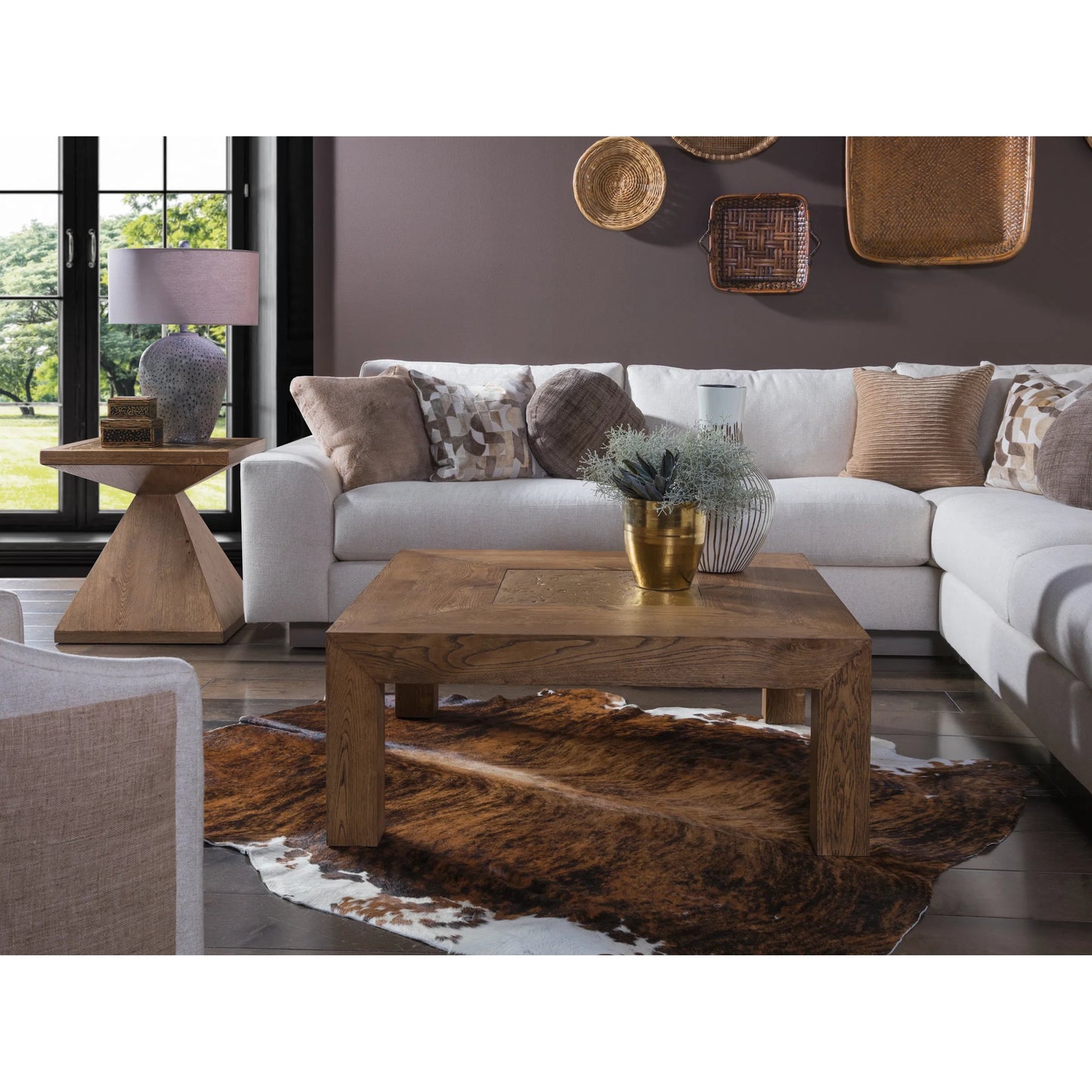 005 SI-2540400 | Lifestyle | Barnaby Square Cocktail Table by Artistica Home in champagne bronze. Made from white oak in a unique style.