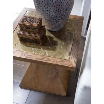 Barnaby Square End Table by Artistica Home in champagne bronze. Made from white oak in a unique style.