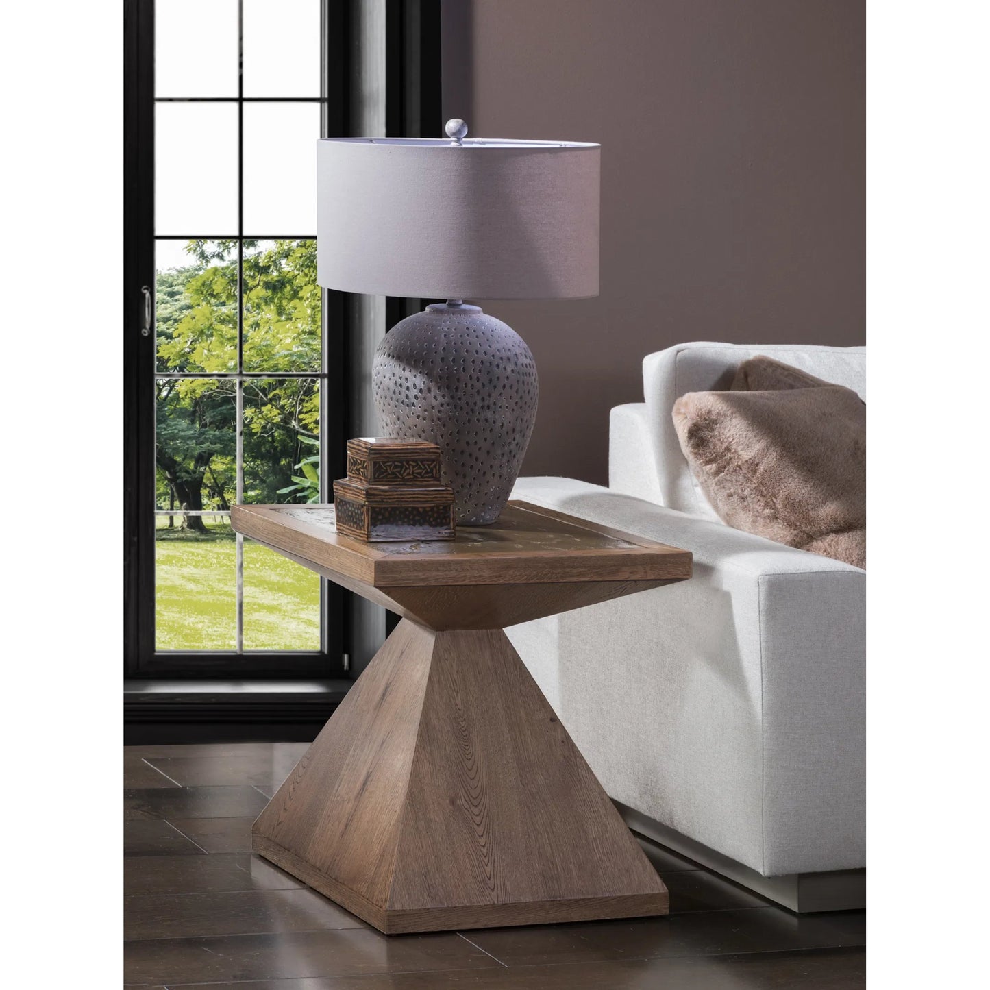 005 SI-2540401 | Lifestyle | Barnaby Square End Table by Artistica Home in champagne bronze. Made from white oak in a unique style.
