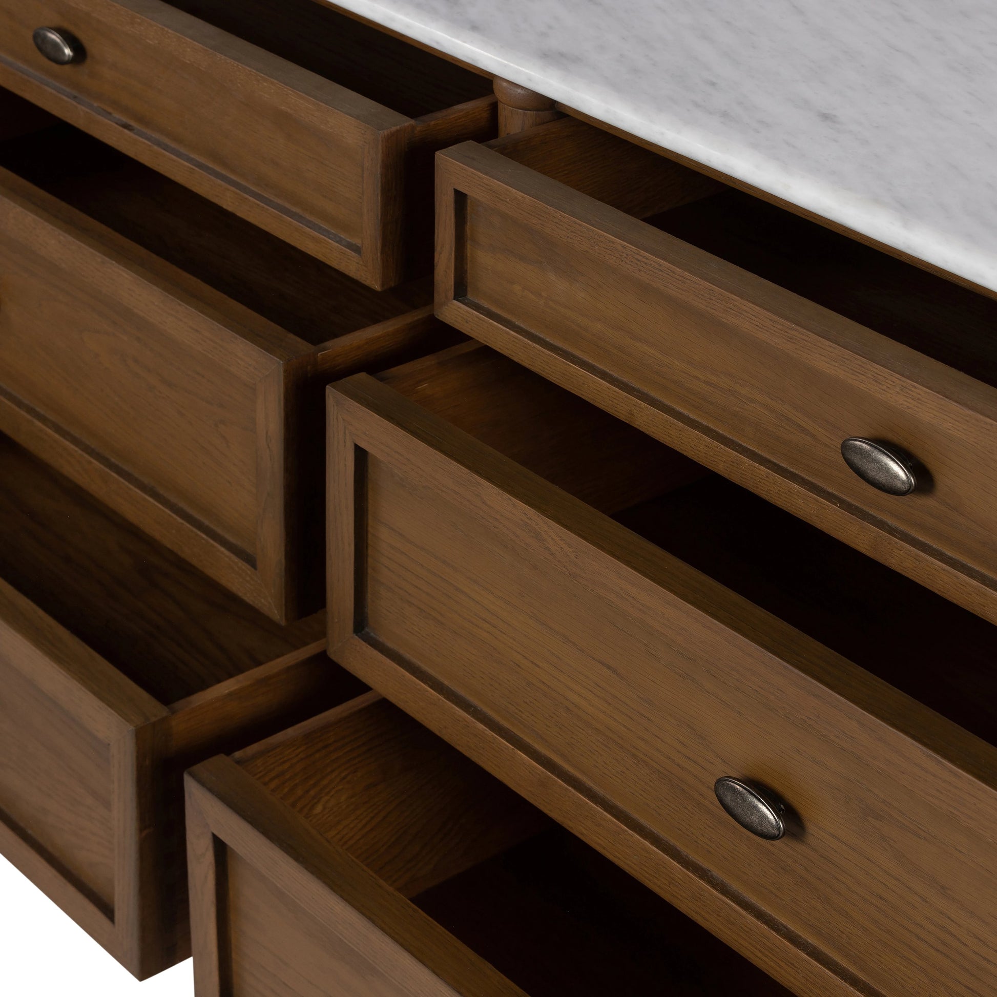 Toulouse 6 Drawer Dresser by Four Hands in toasted oak. Made from solid oak, oak veneer, zinc alloy in a modern style.