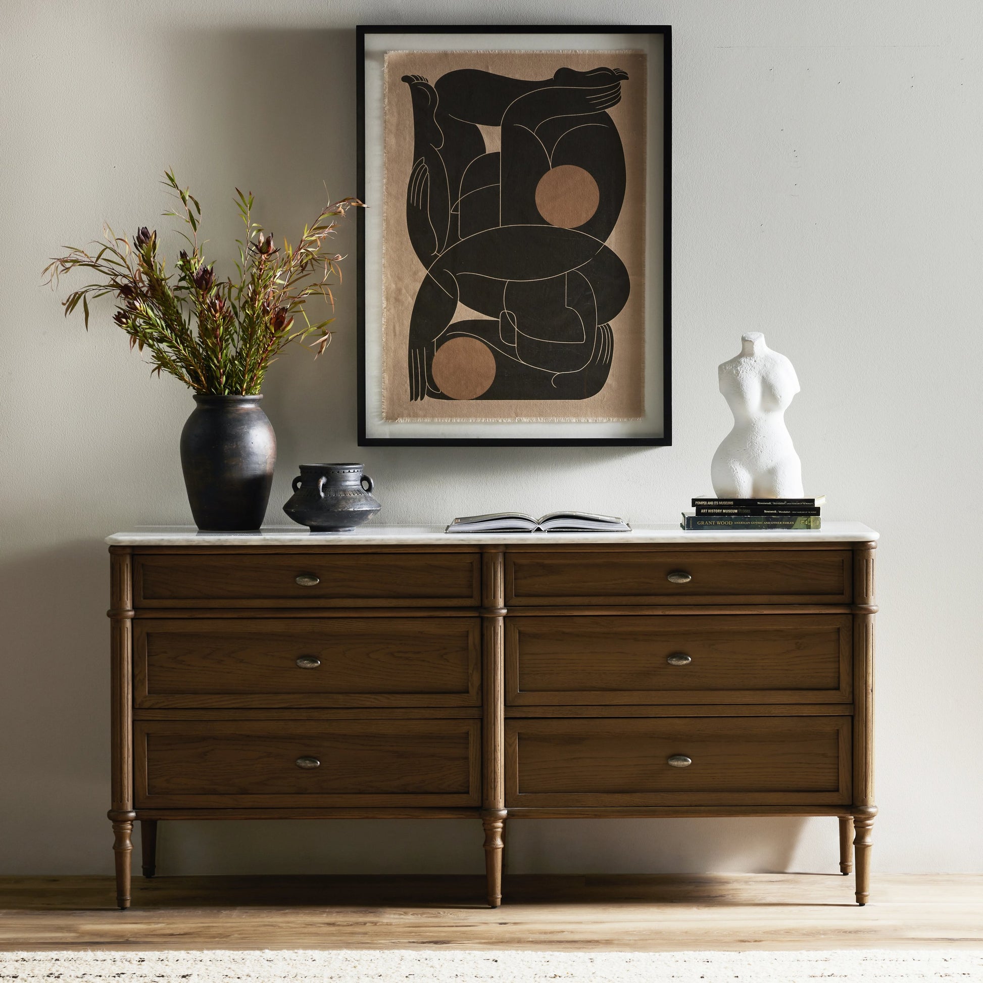 Toulouse 6 Drawer Dresser by Four Hands in toasted oak. Made from solid oak, oak veneer, zinc alloy in a modern style.