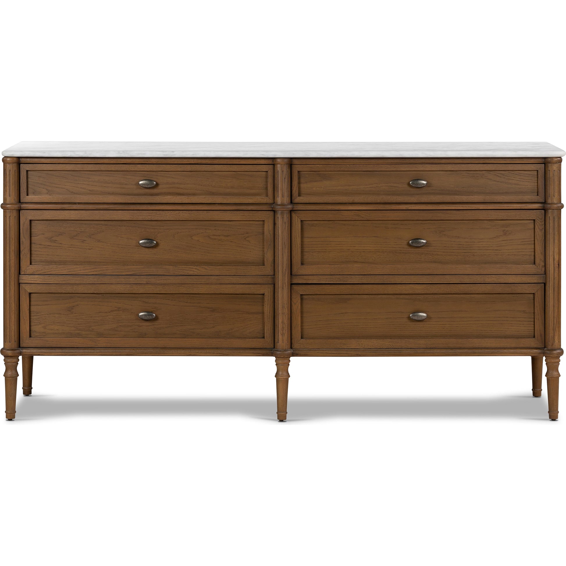 Toulouse 6 Drawer Dresser by Four Hands in toasted oak. Made from solid oak, oak veneer, zinc alloy in a modern style.
