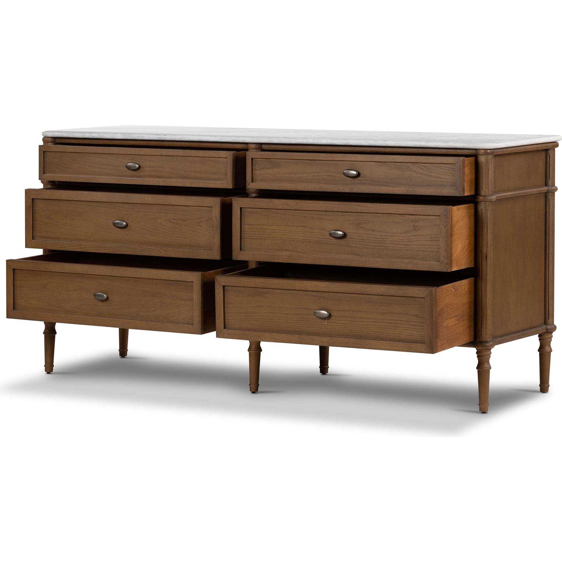 Toulouse 6 Drawer Dresser by Four Hands in toasted oak. Made from solid oak, oak veneer, zinc alloy in a modern style.