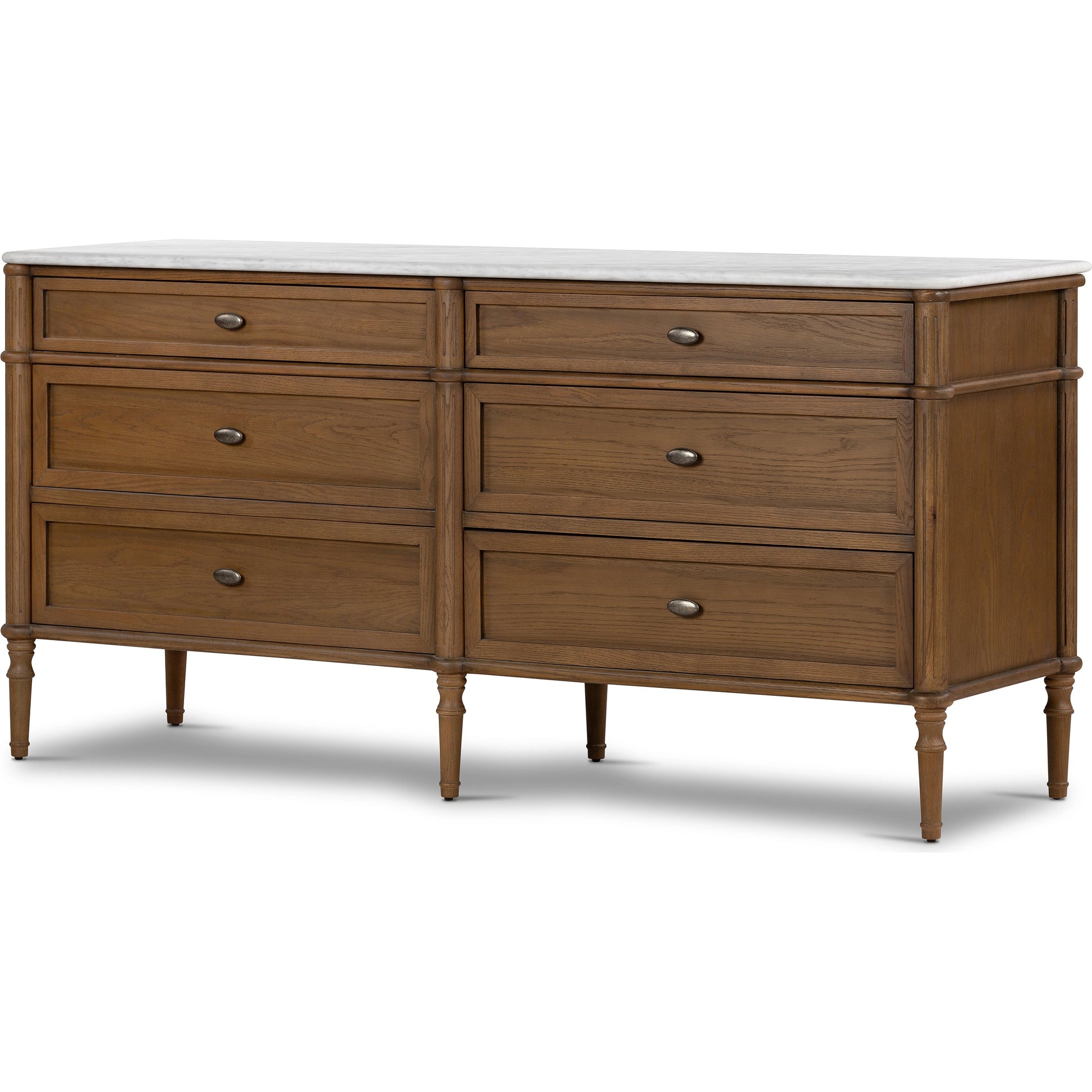 Toulouse 6 Drawer Dresser by Four Hands in toasted oak. Made from solid oak, oak veneer, zinc alloy in a modern style.