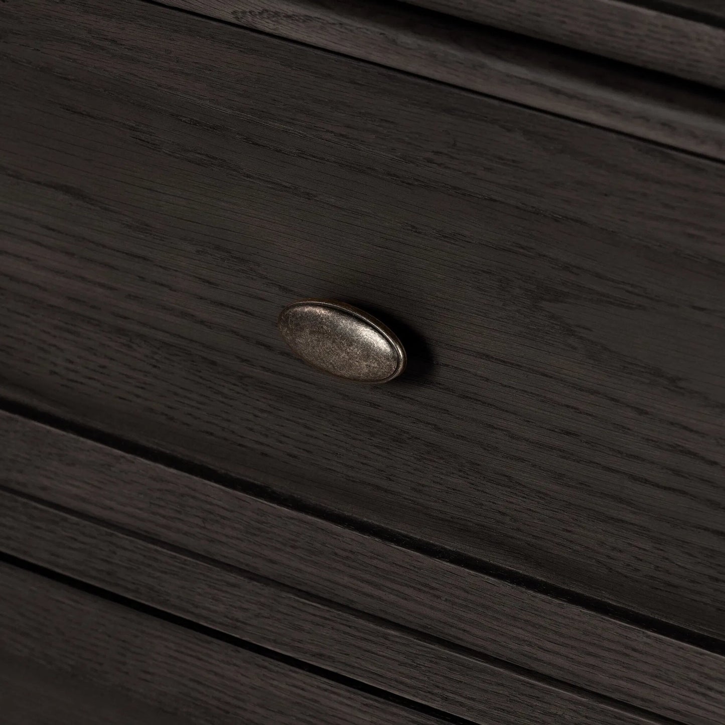 048 SI-2137662 | Closeup | Toulouse 6 Drawer Dresser by Four Hands in toasted oak veneer and distressed black oak, polished white marble. Made from unique in a modern style.
