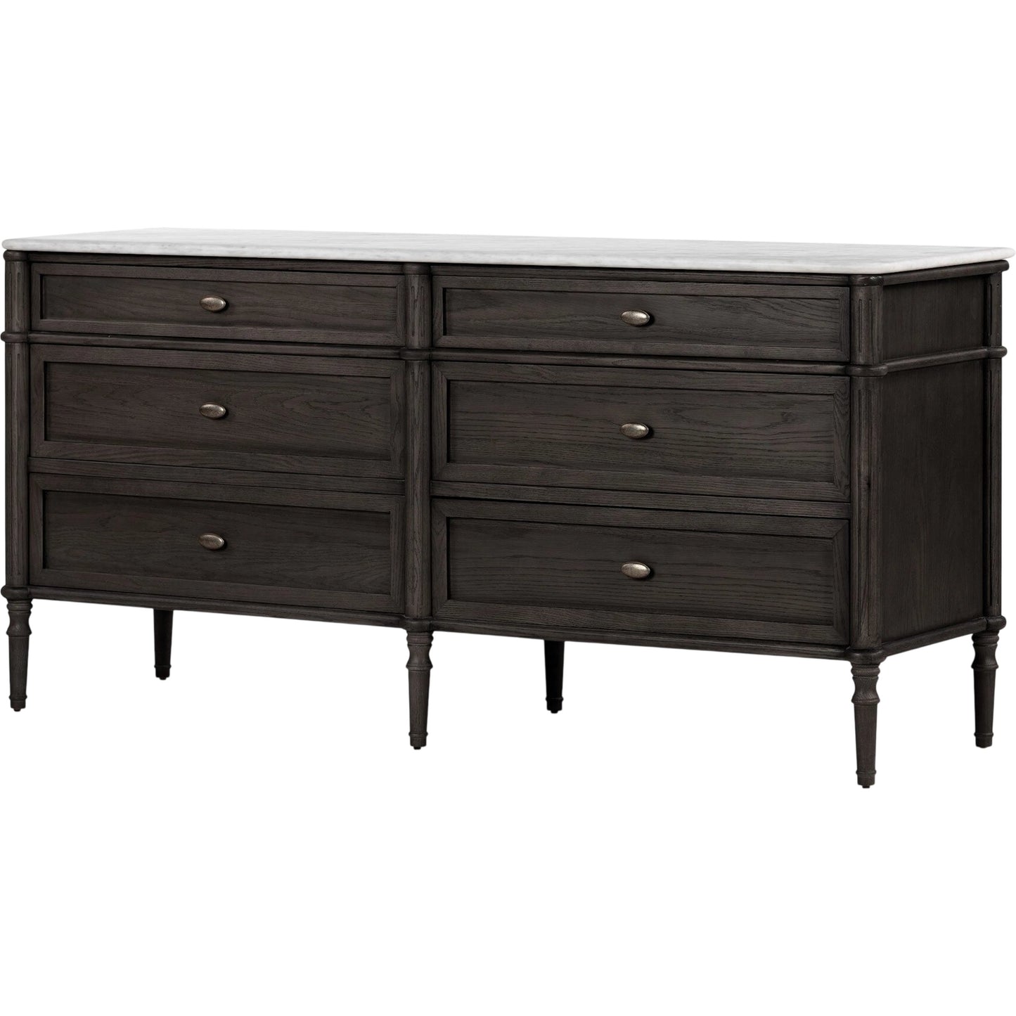 051 SI-2137662 | Primary Silo | Toulouse 6 Drawer Dresser by Four Hands in toasted oak veneer and distressed black oak, polished white marble. Made from unique in a modern style.