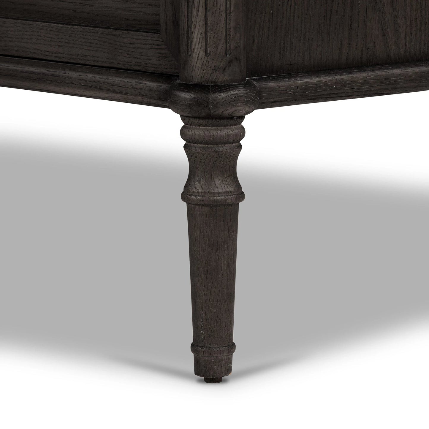 043 SI-2137662 | Closeup | Toulouse 6 Drawer Dresser by Four Hands in toasted oak veneer and distressed black oak, polished white marble. Made from unique in a modern style.
