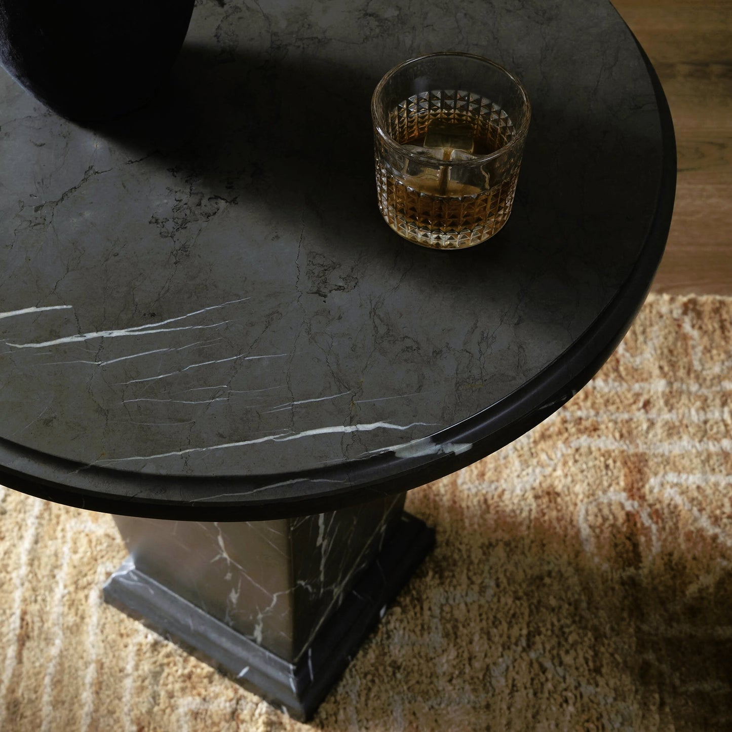029 SI-2530734 | Closeup | Eslo End Table by Four Hands in grey italian marble. Made from solid marble in a modern style.