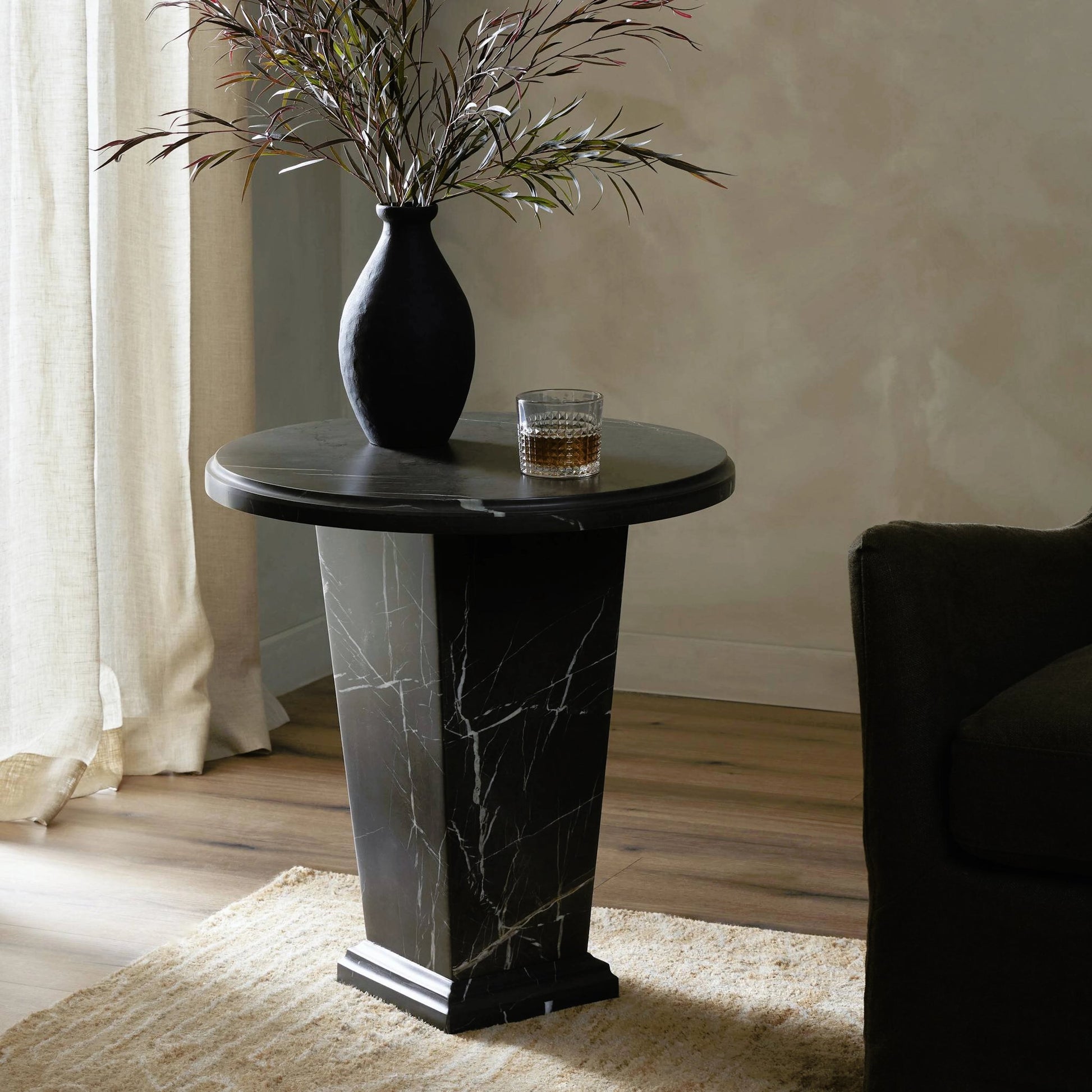 Eslo End Table by Four Hands in grey italian marble. Made from solid marble in a modern style.
