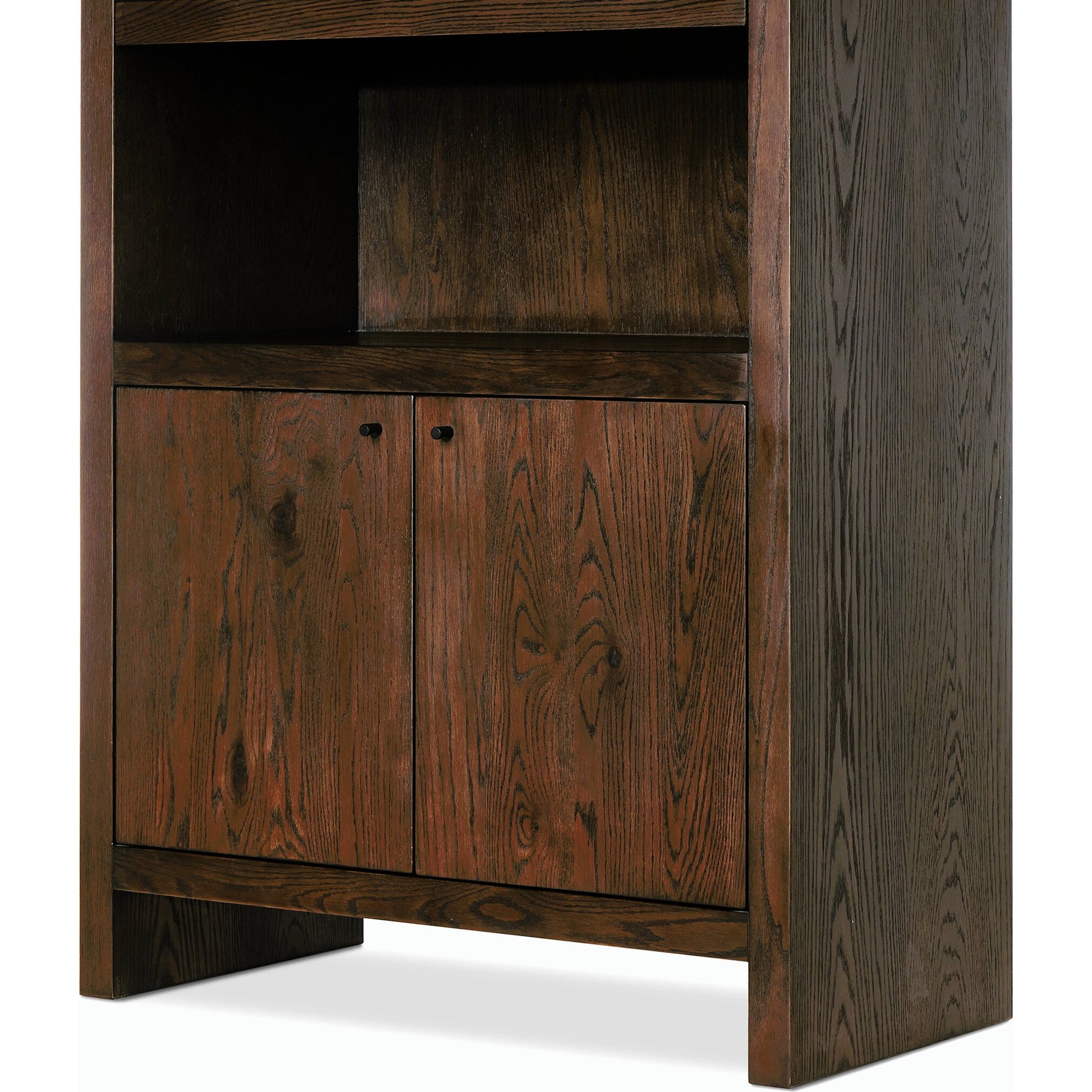 Torrington Bookcase by Four Hands in umber oak veneer. Made from oak veneer, resawn oak in a modern style.
