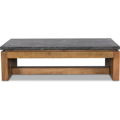 Kenneth Coffee Table by Four Hands in dove oak, polished black marble. Made from solid marble, solid oak in a modern style.
