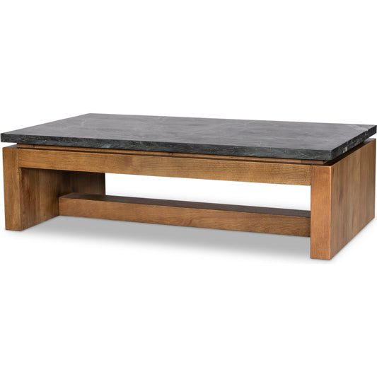 Kenneth Coffee Table by Four Hands in dove oak, polished black marble. Made from solid marble, solid oak in a modern style.