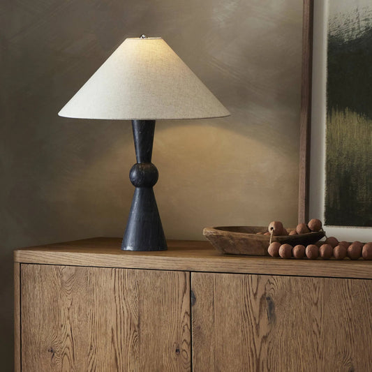 Bibianna Table Lamp by Four Hands in black italian marble, nickel, black cord. Made from solid marble, stainless steel, thermoplastic in a modern style.