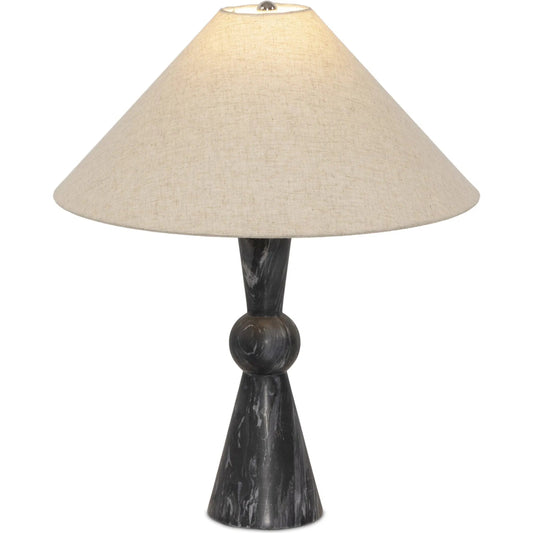 Bibianna Table Lamp by Four Hands in black italian marble, nickel, black cord. Made from solid marble, stainless steel, thermoplastic in a modern style.