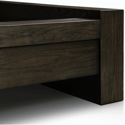 Torrington Bed by Four Hands in umber oak. Made from resawn oak in a modern style.