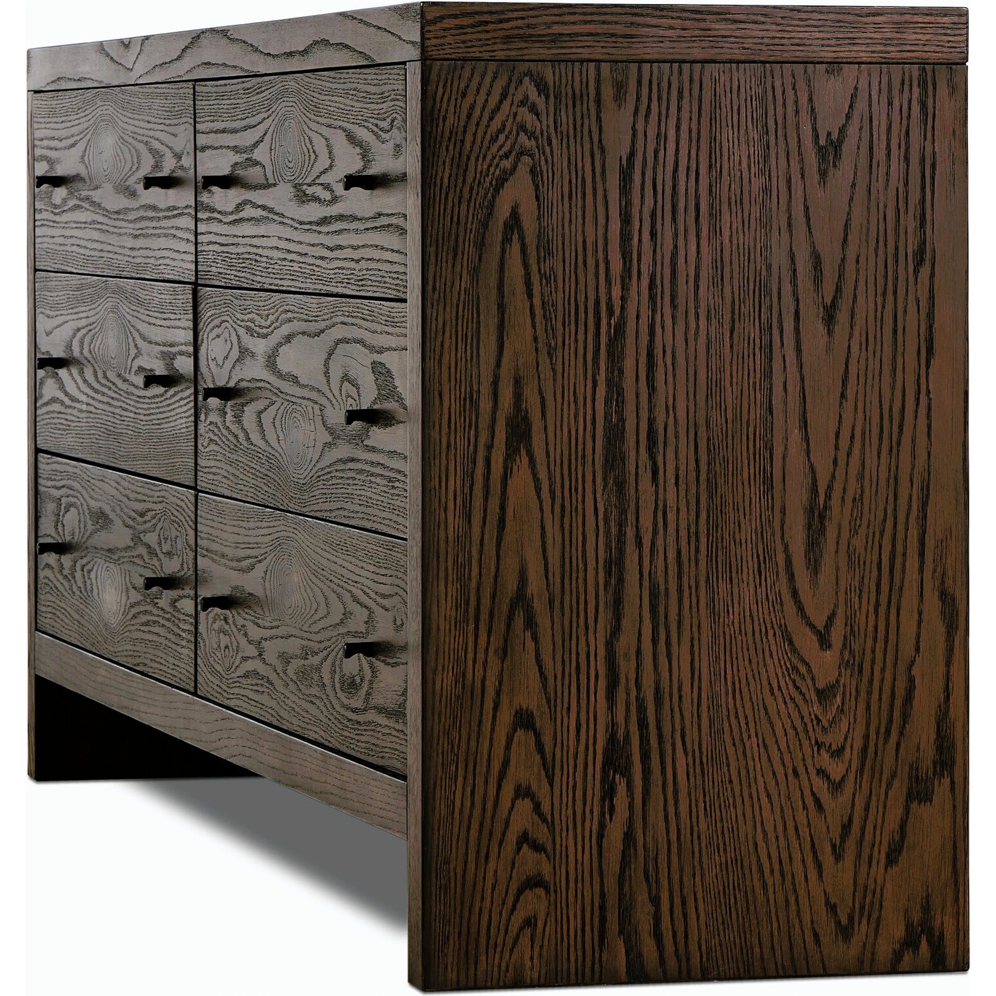 Torrington 6 Drawer Dresser by Four Hands in umber oak, umber oak veneer and umber oak. Made from resawn oak, oak veneer in a modern style.