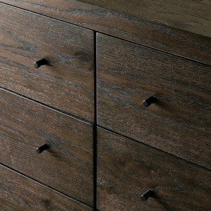 Torrington 6 Drawer Dresser by Four Hands in umber oak, umber oak veneer and umber oak. Made from resawn oak, oak veneer in a modern style.