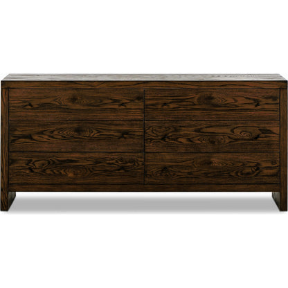 Torrington 6 Drawer Dresser by Four Hands in umber oak, umber oak veneer and umber oak. Made from resawn oak, oak veneer in a modern style.