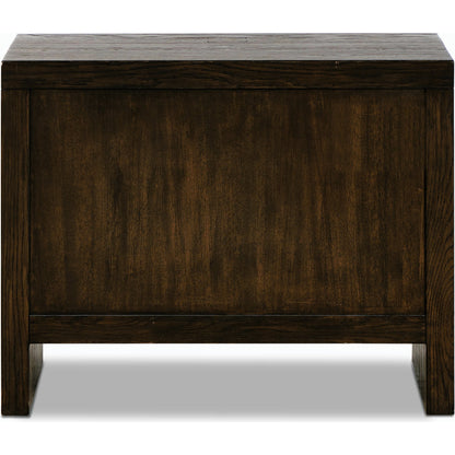 Torrington Charging Nightstand by Four Hands in umber oak, umber oak veneer and umber oak. Made from resawn oak, oak veneer in a modern style.