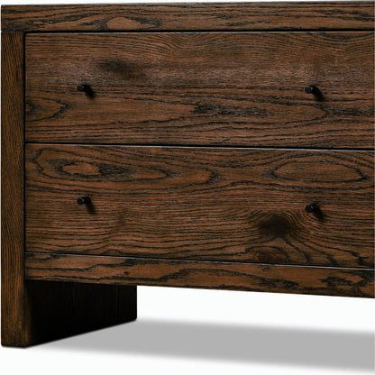 Torrington Charging Nightstand by Four Hands in umber oak, umber oak veneer and umber oak. Made from resawn oak, oak veneer in a modern style.