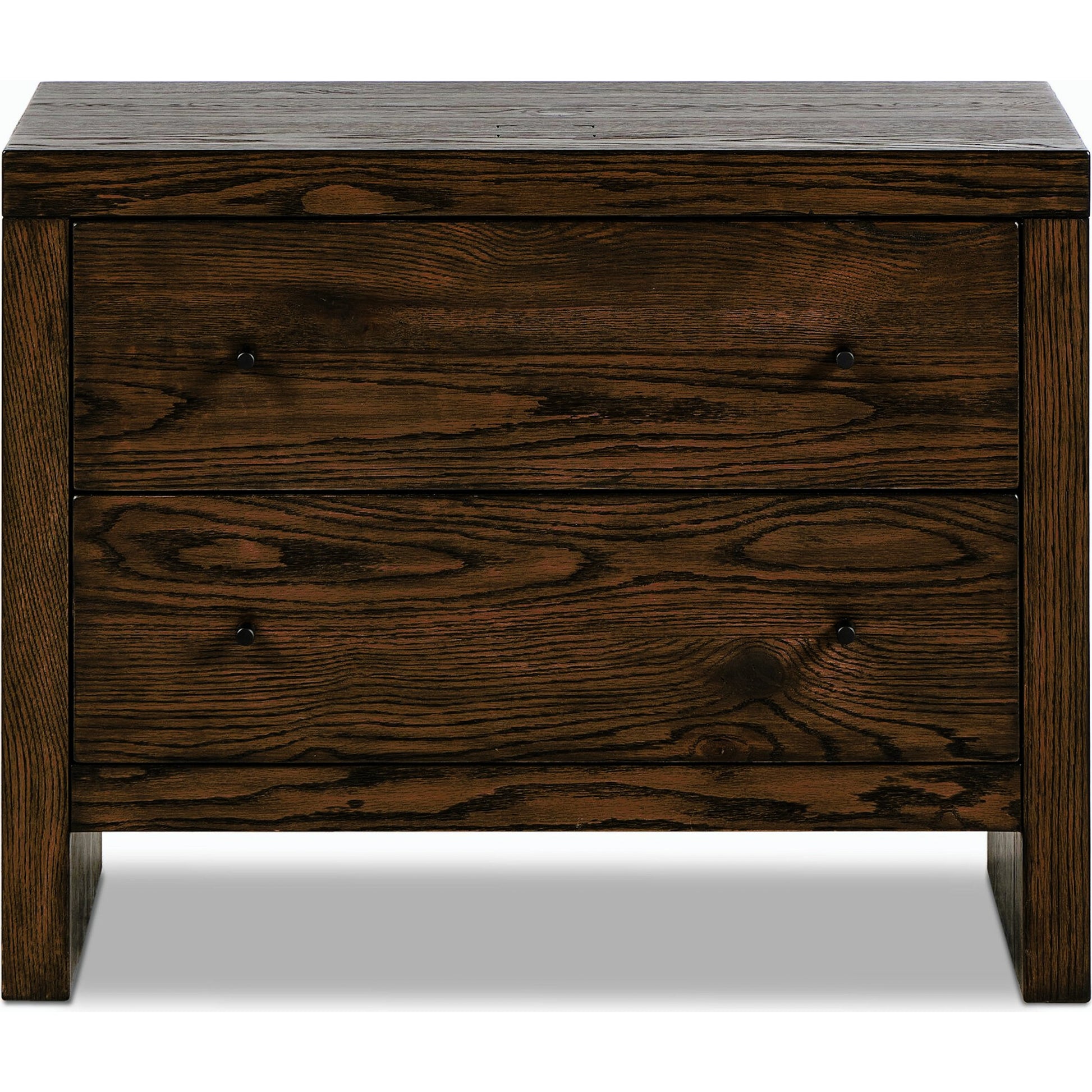 Torrington Charging Nightstand by Four Hands in umber oak, umber oak veneer and umber oak. Made from resawn oak, oak veneer in a modern style.