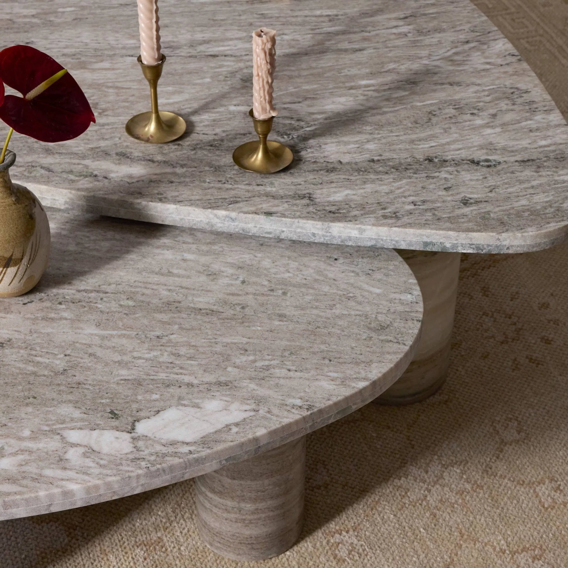 Zion Nesting Coffee Table by Four Hands in antique white marble. Made from solid marble in a unique style.