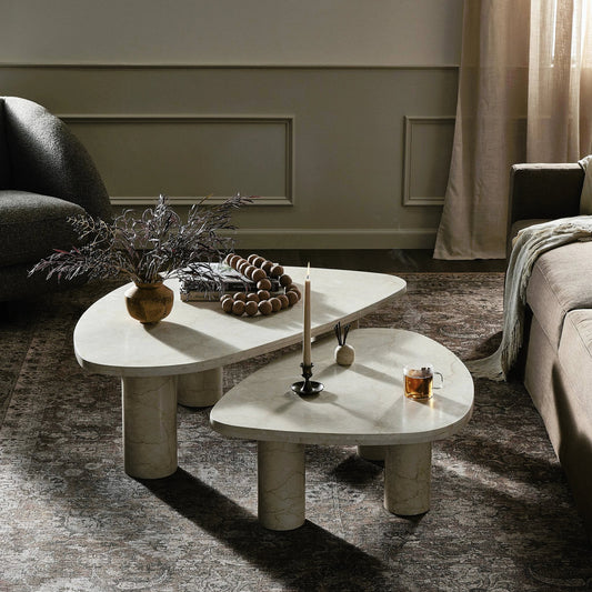 Zion Coffee Table Set by Four Hands. Made from solid marble, engineered hardwood in a modern style.