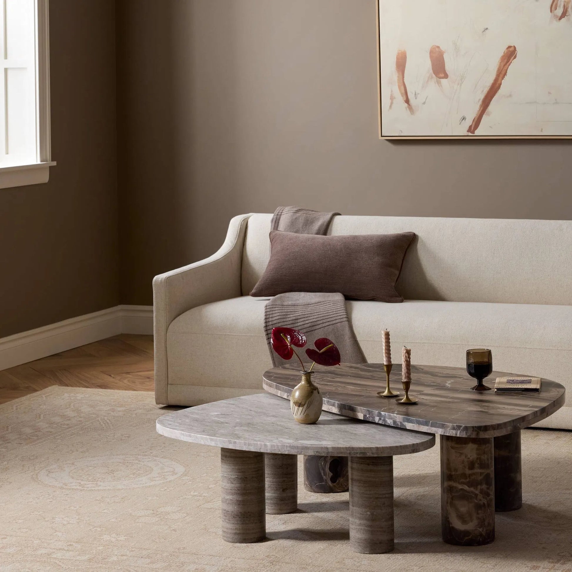 Zion Nesting Coffee Tables by Four Hands. Made from solid marble in a unique style.