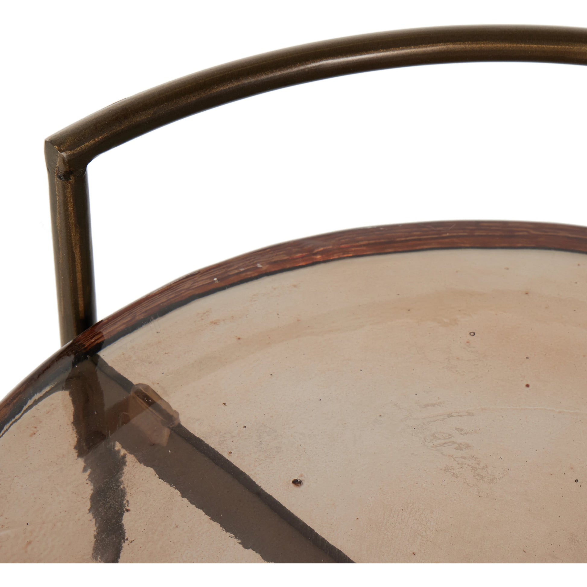 Mira Bar Cart by Four Hands in dark brass, smoked brown. Made from iron, cast glass in a modern style.