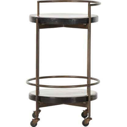 Mira Bar Cart by Four Hands in dark brass, smoked brown. Made from iron, cast glass in a modern style.