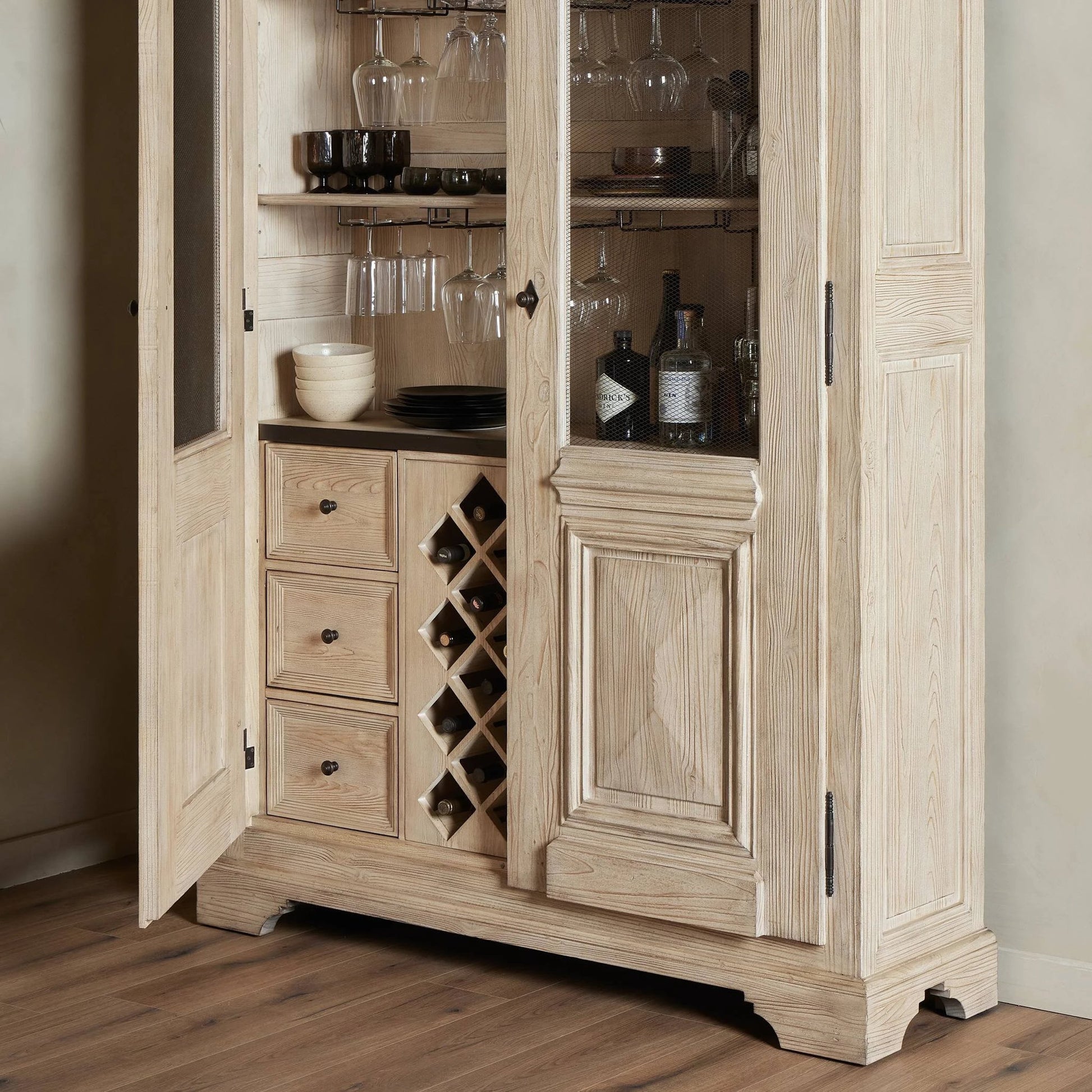 The "Please No More Doors" Cabinet by Four Hands in natural pine. Made from solid pine, thick pine veneer in a modern style.