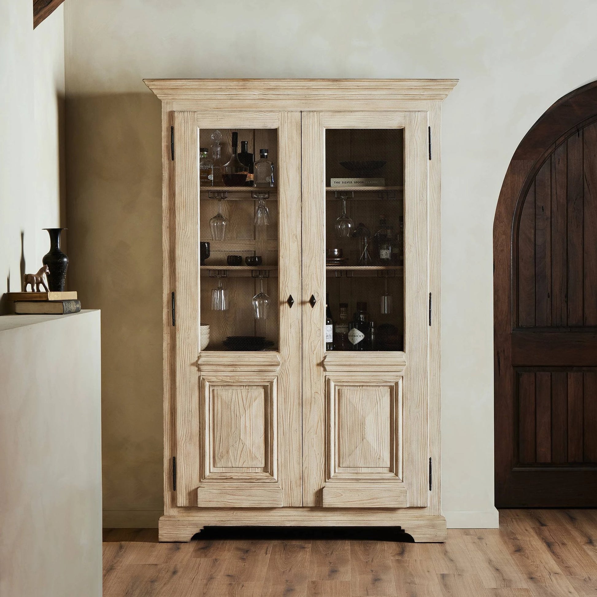 The "Please No More Doors" Cabinet by Four Hands in natural pine. Made from solid pine, thick pine veneer in a modern style.