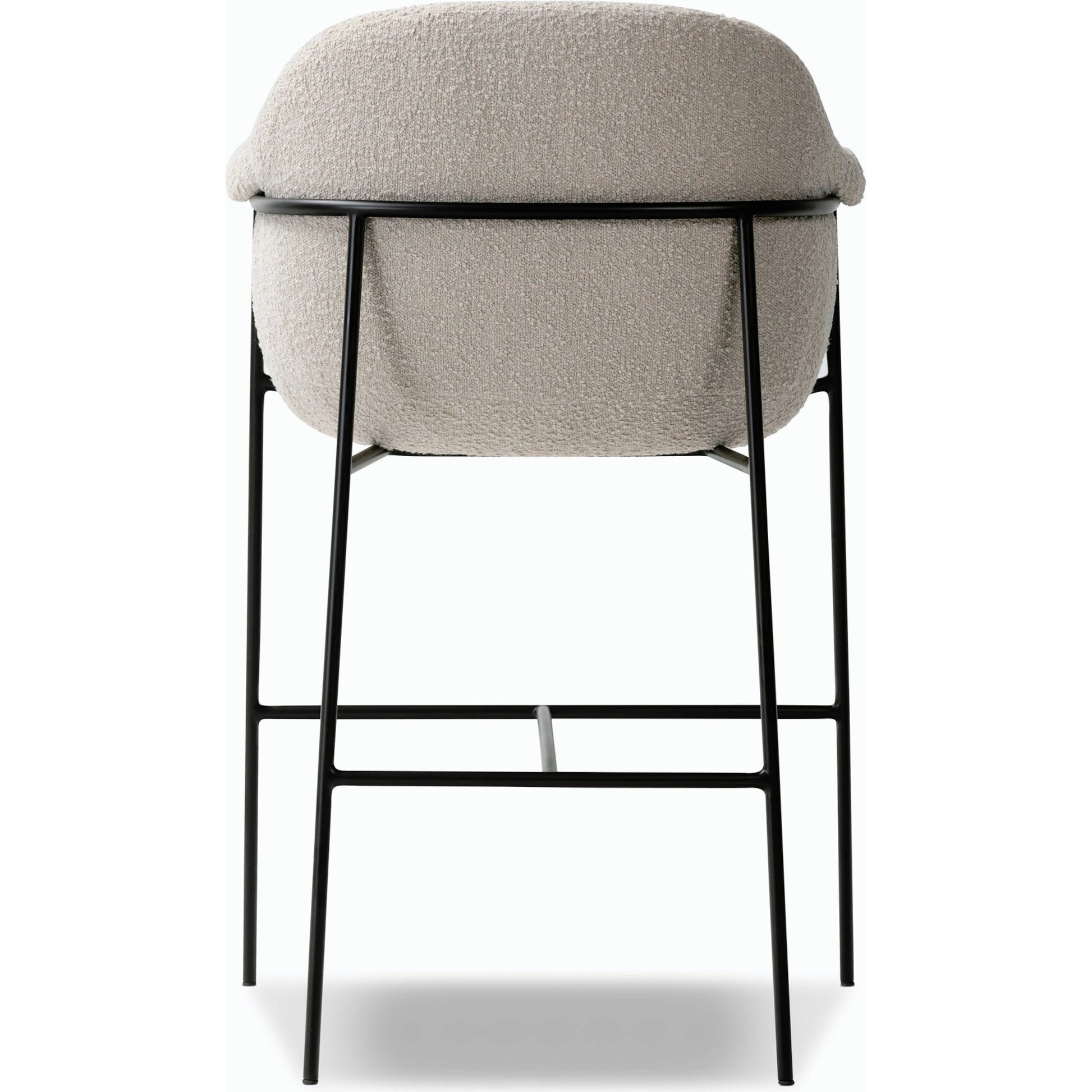 Suerte Bar + Counter Stool by Four Hands in knoll sand, matte ebony and knoll sand. Made from 95% polyester, 5% acrylic, iron, 100% polyester in a modern style.