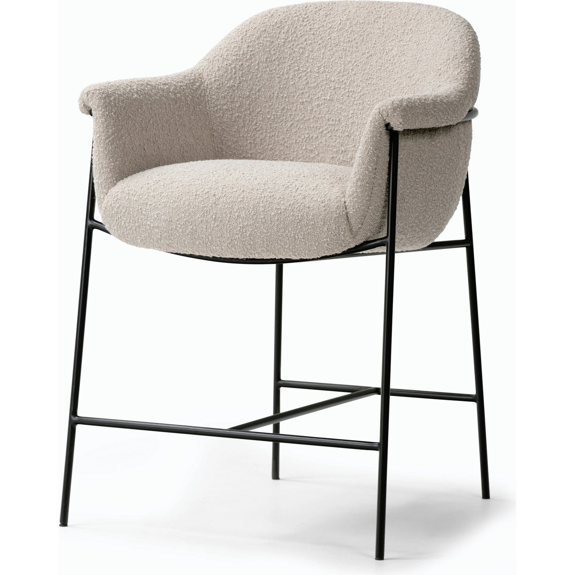 Suerte Bar + Counter Stool by Four Hands in knoll sand, matte ebony and knoll sand. Made from 95% polyester, 5% acrylic, iron, 100% polyester in a modern style.