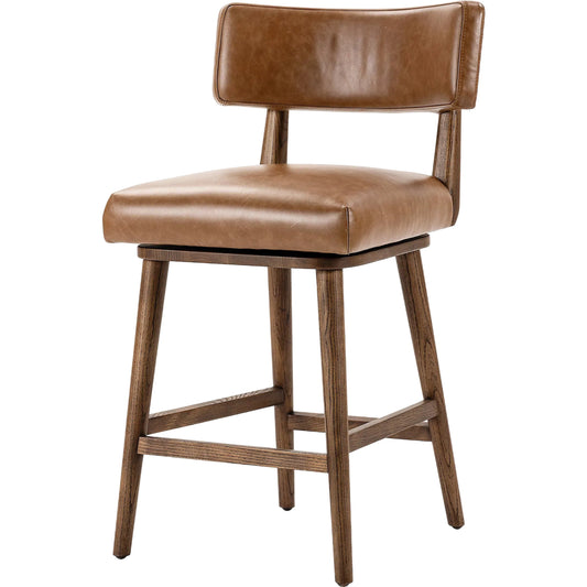 Cardell Swivel Counter Stool by Four Hands in sonoma chestnut, tan nettlewood. Made from top grain leather, solid nettlewood in a traditional style.