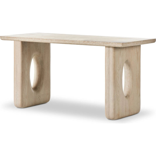 Eliza Desk by Four Hands in cream marble, white oak. Made from solid marble, solid oak, engineered hardwood in a modern style.
