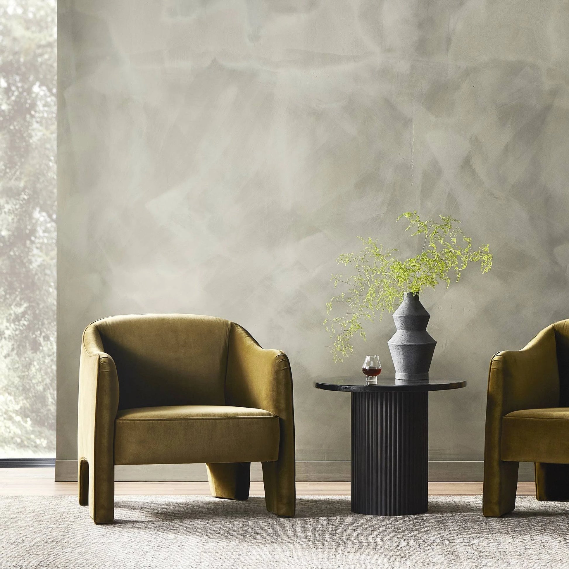 Sully Chair by Four Hands in surrey moss. Made from 76.8% cotton, 23.2% polyester, poplar plywood, 100% polyester in a modern style.