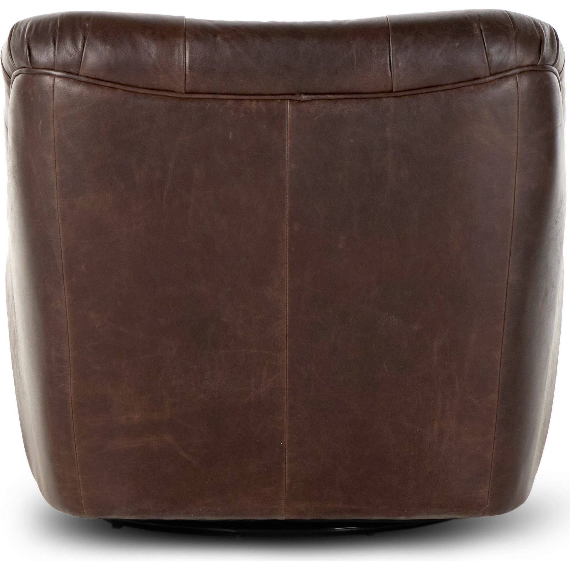 Farley Swivel Chair by Four Hands in conroe cigar. Made from top grain leather, poplar plywood, 100% polyester in a traditional style.