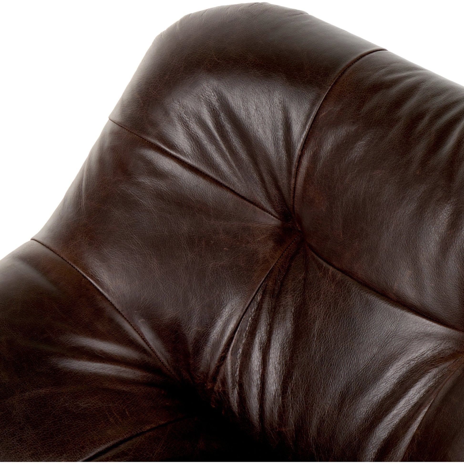 Farley Swivel Chair by Four Hands in conroe cigar. Made from top grain leather, poplar plywood, 100% polyester in a traditional style.