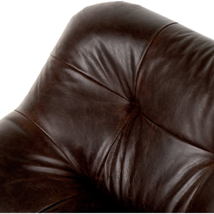 Farley Swivel Chair by Four Hands in conroe cigar. Made from top grain leather, poplar plywood, 100% polyester in a traditional style.