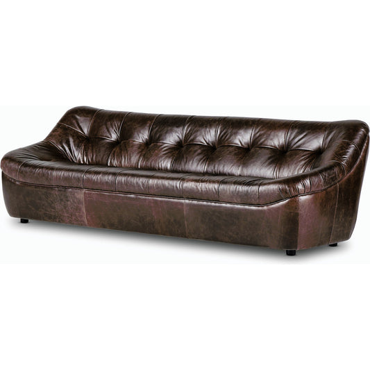 Farley Sofa by Four Hands in conroe cigar. Made from top grain leather, poplar plywood, 100% polyester in a traditional style.