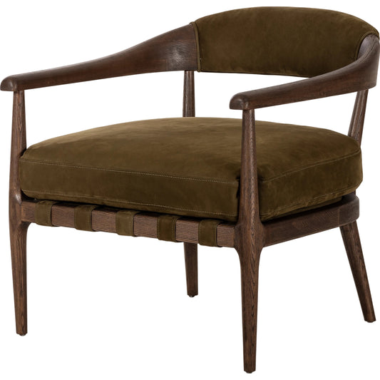 Dane Chair by Four Hands in cottswald moss nubuck and terra brown ash. Made from top grain leather, solid ash, 100% polyester in a modern style.