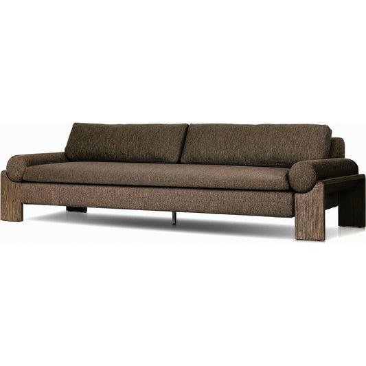 Joette Outdoor Sofa by Four Hands. Made from 100% olefin, solid fsc®-certified teak, 59% polyurethane foam, 30% polyester fiber, 11% polyester fiber batting in a modern style.
