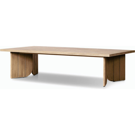 Joette Outdoor Coffee Table by Four Hands in washed brown. Made from solid fsc®-certified teak in a modern style.