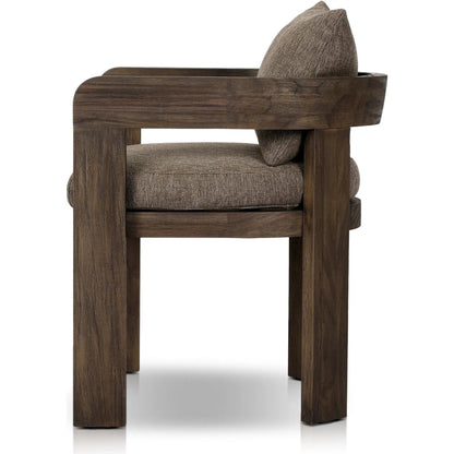 Jackson Outdoor Dining Chair by Four Hands. Made from 100% olefin, solid fsc®-certified teak, 90% polyester fiber, 10% polyester fiber batting in a modern style.