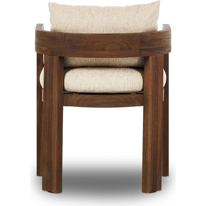 Jackson Outdoor Dining Chair by Four Hands. Made from 100% olefin, solid fsc®-certified teak, 90% polyester fiber, 10% polyester fiber batting in a modern style.